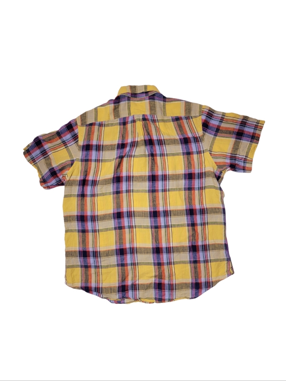 Ralph Lauren Yellow Madras Plaid 100% Linen Short Sleeve Button-Down Shirt XL - Picture 3 of 7